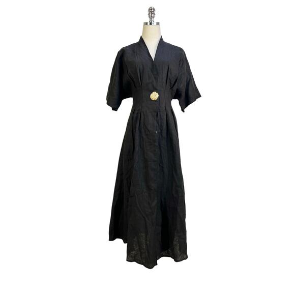 Anthropologie Exquise Tobie Button-Front Pleated Midi Shirt Dress Black Kenia - Picture 1 of 12